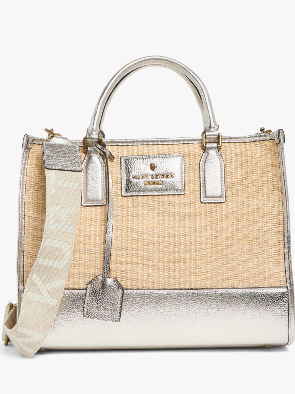 Kurt Geiger Beige Woven Satchel with Silver Trim